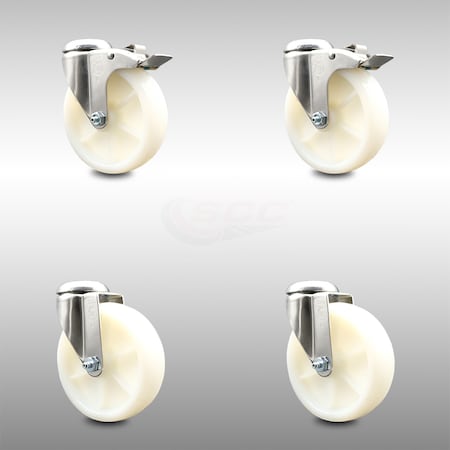 Service Caster 5 Inch 316SS Nylon Wheel Swivel Bolt Hole Caster Set with Brake SCC-SS316BHTTL20S514-NYS-2-S-2